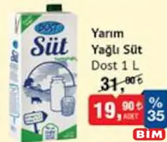 DOST YARIM YAĞLI SÜT 1 L